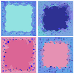Set of multi-colored abstract frames in the form of lines and dots on a pink and blue background