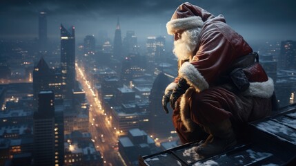 Moonlit Marvel: Santa's Surprise on Urban Rooftops, a Symphony of Twinkling Lights and Midnight Magic
