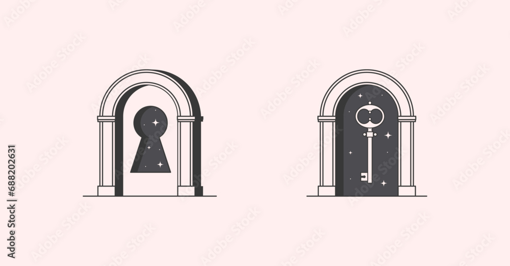 Wall mural vector mystic logo design templates with portal,key and keyhole.surreal abstract illustrations in tr