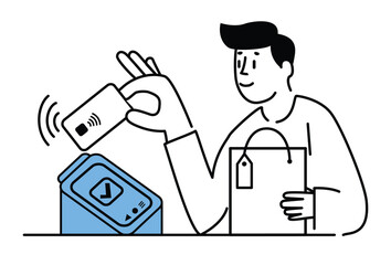 Person Uses Credit Card On Card Reader, A Cashless Payment, Contactless Payment