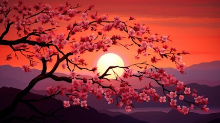 Obraz premium Cherry Blossom Sunset