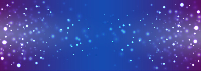 Purple and light blue sparkling banner, bokeh effect. Shaded colour background.