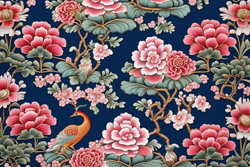 Chinoiserie blanket wallpaper pattern sealmess design - Generative AI