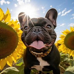 Max the French Bulldog in a Vivid Sunflower Field Portrait