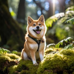 Sunlit Shiba: A High-Resolution Portrait of a Dog in Nature