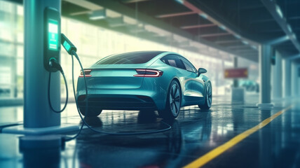 Obraz premium Electric car is charging