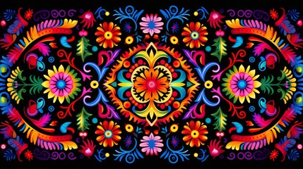 traditional colors mexican huichol pattern motives intricate 2d
