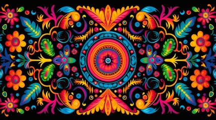 traditional colors mexican huichol pattern motives intricate 2d - obrazy, fototapety, plakaty
