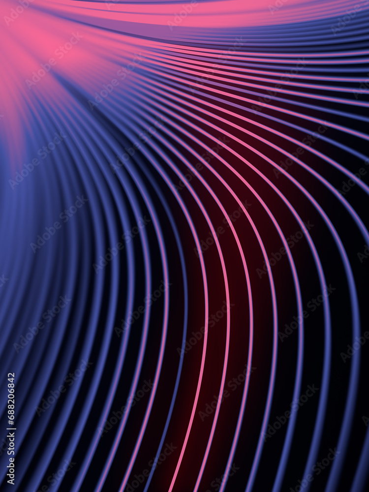 Poster Abstract digital illustration with wavy striped pattern of multicolored lines. 3d rendering