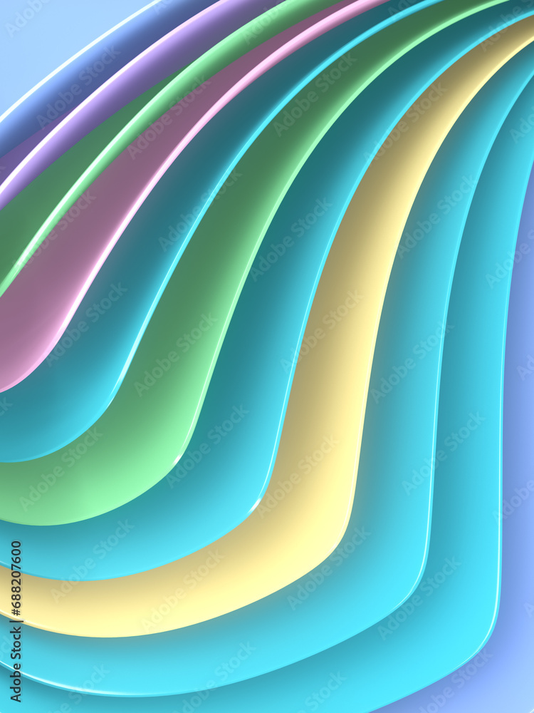 Poster A bright and colorful digital illustration of a wave pattern with many colorful layers. 3d rendering