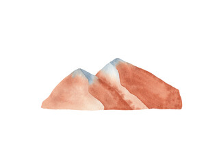 Mountains - watercolor illustration of hills, isolated on white background. Landscape nature.