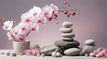 White orchid and stones: the aesthetic world of nature.