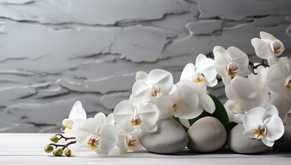 Orchid and smooth stones: natural scarlet luxury.