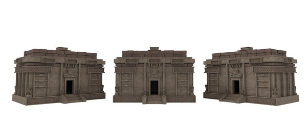 Ancient Aztec civilization building. 3D illustration set of 3.