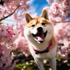 Cherry Blossoms and Canine Glee: A Shiba Inu's Playful Dance Captured in High Resolution