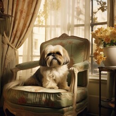 Elegant Shih Tzu on Vintage Velvet: A Victorian Polaroid Tableau