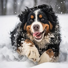 Winter Joy: Bernese Mountain Dog Frolics in Snowy Fields Captured by Nikon D850