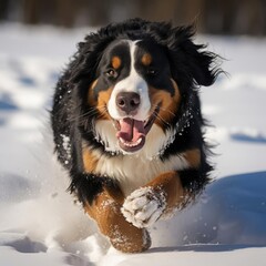 Winter Joy: Bernese Mountain Dog Frolics in Snowy Fields Captured by Nikon D850
