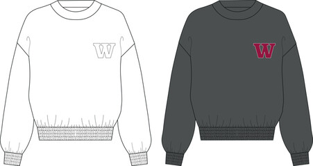 sweatshirt graphic college slogan. university sweatshirt. Unisex Crop Sweatshirt technical fashion illustration.
