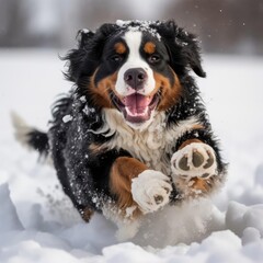 Winter Joy: Bernese Mountain Dog Frolics in Snowy Fields Captured by Nikon D850