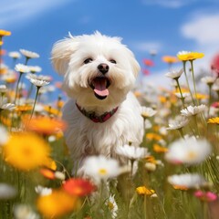 Maltese Frolic in a Daisy Field: A High-Definition Portrait