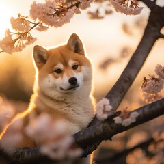 Sakura Serenity: A Shiba Inu in Sunset Light