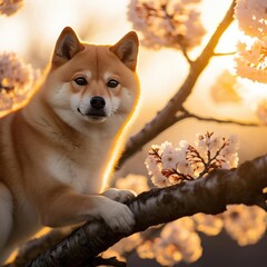 Sakura Serenity: A Shiba Inu in Sunset Light