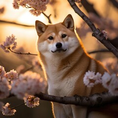 Sakura Serenity: A Shiba Inu in Sunset Light