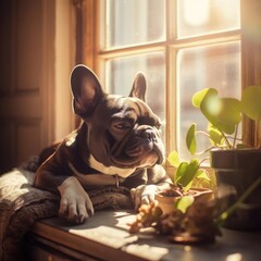 Dreamy Bokeh Bliss: A French Bulldog Snoozing in Sunlight