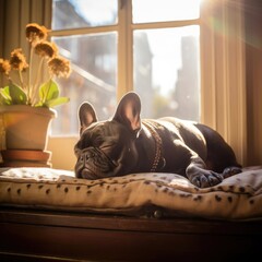 Dreamy Bokeh Bliss: A French Bulldog Snoozing in Sunlight