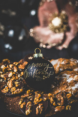 Cookies, gingerbread and Christmas decoration, black, pink and gold