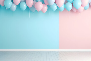 Balloons decoration for birthday celebrations. Blue and pink color.
