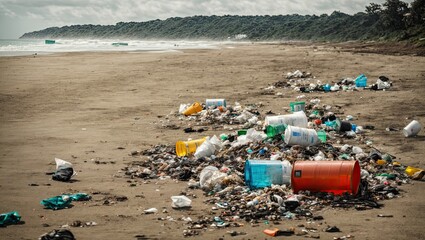 Trash On The Beach - Seaside Town - Generative Ai