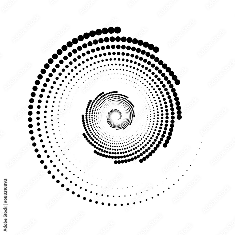 Aufkleber dotted spiral lines element. radial spinning halftone form. circle swirl dots shape. abstract geomet