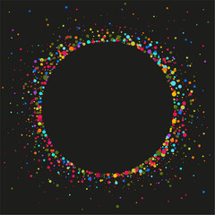 Ensemble de confettis colorés qui forment un cercle - Illustration festive - Vecteur joyeux pour un événement - Univers de fête - Multicolore - Ensemble de points de différentes tailles - Lumineux