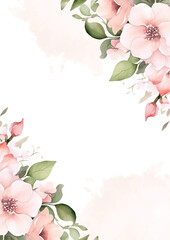 Fototapeta na wymiar Pink and white vector frame with foliage pattern background with flora and flower