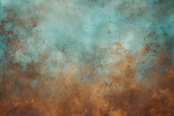 Obraz premium textured abstract background with a gradient of turquoise and copper tones, reminiscent of a corroded metal surface or an artistic watercolor painting.