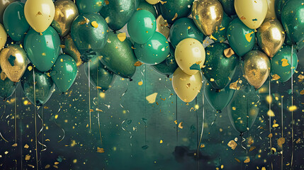 Lively celebration, Green and gold balloons soar a vivid illustration capturing the exuberance of St. Patricks Day festivities in colorful ascent.