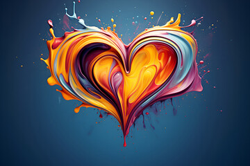 Abstract heart painting with vibrant, swirling colors on dark background. Concept: romance, hearts, valentine's day