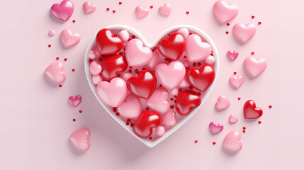 The heart shaped bowl overflows with a sweet confectionery of red and pink, capturing the essence of love and indulgence in one wild display