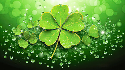 Lucky clover, St. Patricks Day delight a charming photo capturing the essence of the holiday, where clover leaves symbolize the spirit of luck. - obrazy, fototapety, plakaty