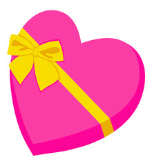 Heart shaped pink gift box with yellow bow