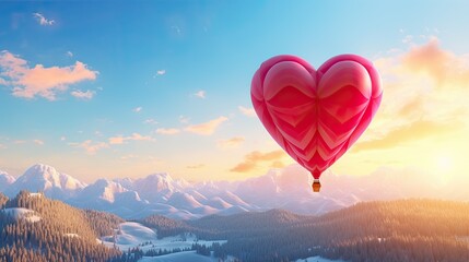 Obraz premium a heart-shaped balloon against a backdrop of distant mountains, creating a captivating visual narrative with a romantic theme
