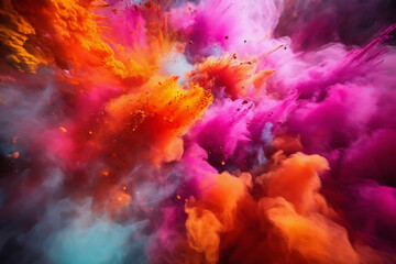 Fototapeta premium Burst of colors, vibrant colorful powder splashes close-up, abstract background, ai generated