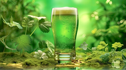 Cheers to St. Patricks, Green Irish beer a festive stock photo capturing the spirit of the holiday celebration with a bubbly touch.