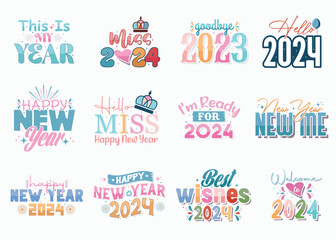 Fototapeta na wymiar Happy New Year 2024. Typography set