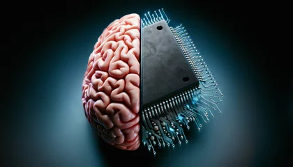 Fotobehang Human brain vs computer chip artificial intelligence © visual_ideas