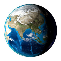 Planet Earth with clouds. view of the Asia continent - Elements of this image furnished by NASA, png isolated background