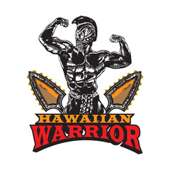 Hawaiian Warrior vector illustration in vintage style, perfect for t shirt design - obrazy, fototapety, plakaty