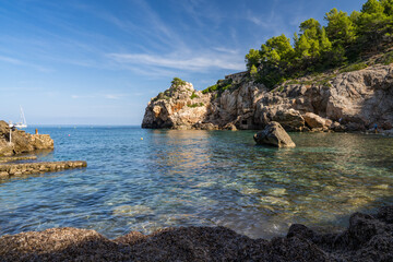 .Beautiful view of the coast in Port de Soller, on the island of Mallorca, Spain, Mediterranean Sea